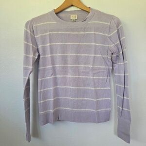 A New Day Long Sleeve Crewneck Lilac White Striped Sweater